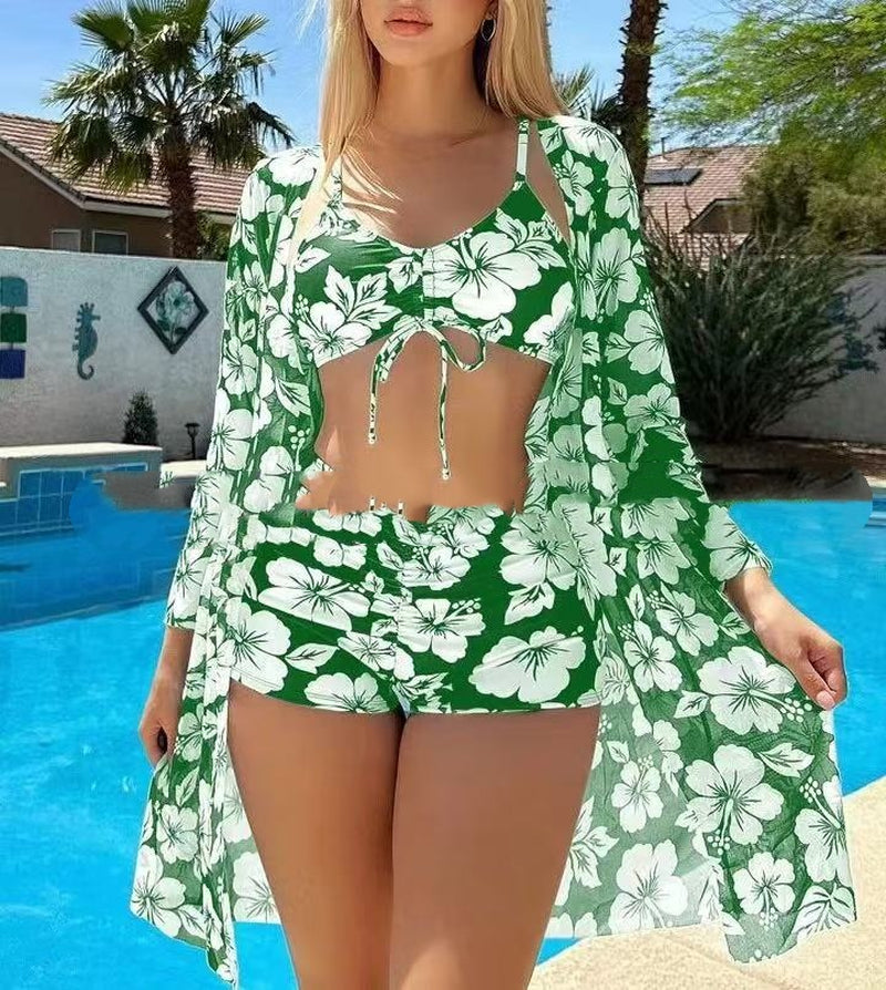 3Pcs Pring Bikini with Long Sleeve Cardigan Fashion Summer Beach Swimsuit Women