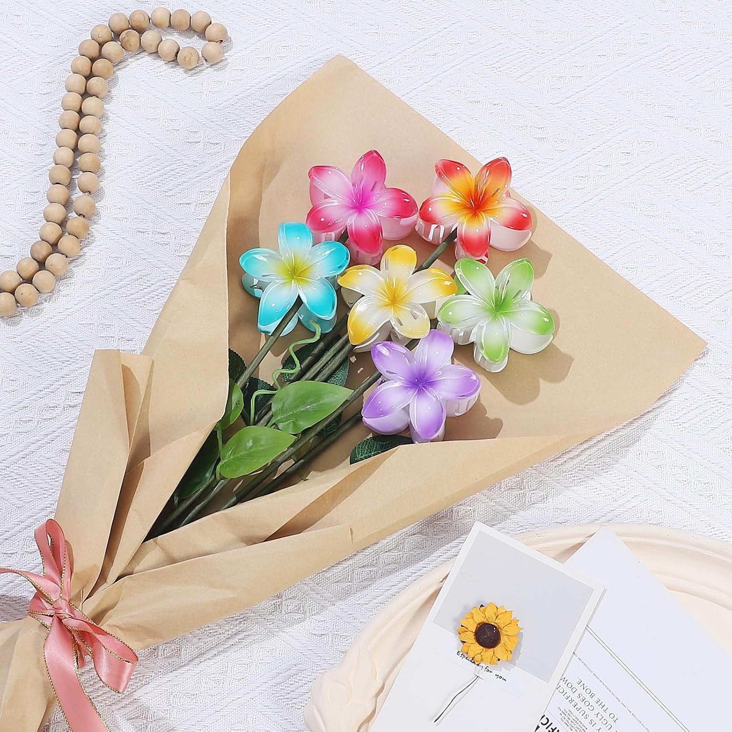 Flower Hair Clips 6 PCS Hair Accessoriesfor Women -Petal | Hawaiian Claw Clips for Vacation Hibiscus Hair Claw Cute Large Hair Clips for Thick & Thin Hair Plumeria Hair Clips for Girls