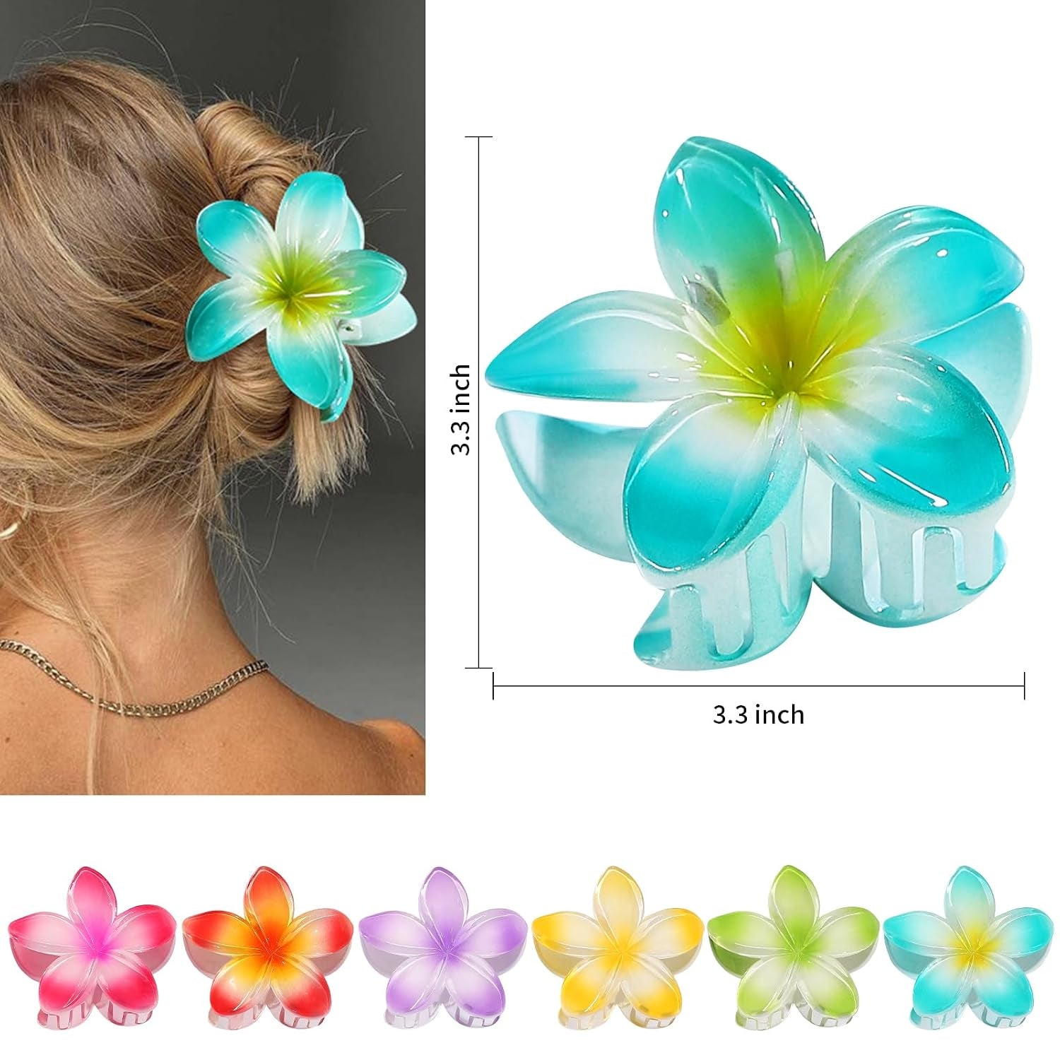 Flower Hair Clips 6 PCS Hair Accessoriesfor Women -Petal | Hawaiian Claw Clips for Vacation Hibiscus Hair Claw Cute Large Hair Clips for Thick & Thin Hair Plumeria Hair Clips for Girls