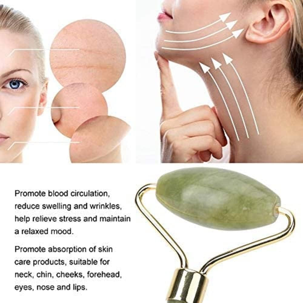 Jade Roller & Gua Sha Set 5 in 1 Facial Massager Tools - Jade Gua Sha Facial Massager Set with Roller for Face Sculpting & Skin Care | Jade Gua Sha Facial Massager Set with Roller for Face Sculpting & Skin Care