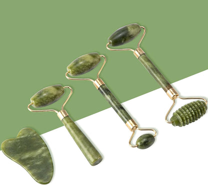 Jade Roller & Gua Sha Set 5 in 1 Facial Massager Tools - Jade Gua Sha Facial Massager Set with Roller for Face Sculpting & Skin Care | Jade Gua Sha Facial Massager Set with Roller for Face Sculpting & Skin Care