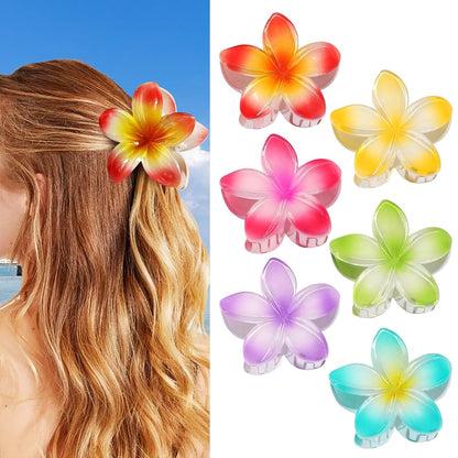 Flower Hair Clips 6 PCS Hair Accessoriesfor Women -Petal | Hawaiian Claw Clips for Vacation Hibiscus Hair Claw Cute Large Hair Clips for Thick & Thin Hair Plumeria Hair Clips for Girls