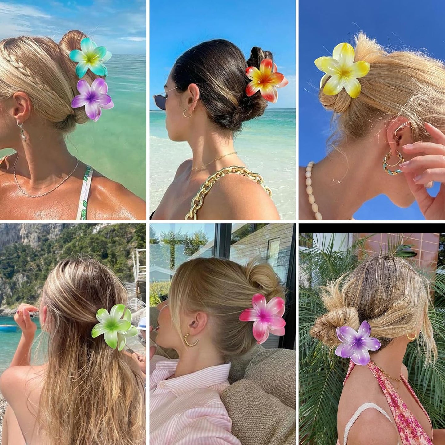 Flower Hair Clips 6 PCS Hair Accessoriesfor Women -Petal | Hawaiian Claw Clips for Vacation Hibiscus Hair Claw Cute Large Hair Clips for Thick & Thin Hair Plumeria Hair Clips for Girls