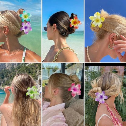 Flower Hair Clips 6 PCS Hair Accessoriesfor Women -Petal | Hawaiian Claw Clips for Vacation Hibiscus Hair Claw Cute Large Hair Clips for Thick & Thin Hair Plumeria Hair Clips for Girls
