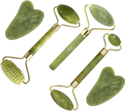 Jade Roller & Gua Sha Set 5 in 1 Facial Massager Tools - Jade Gua Sha Facial Massager Set with Roller for Face Sculpting & Skin Care | Jade Gua Sha Facial Massager Set with Roller for Face Sculpting & Skin Care